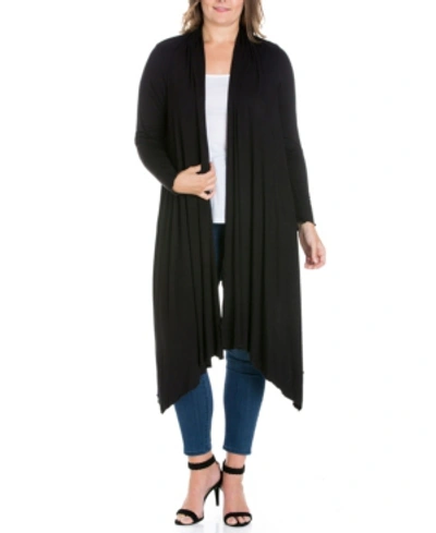 24seven Comfort Apparel Women's Plus Size Extra Long Open Front Cardigan In Black