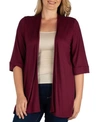 24seven Comfort Apparel Maternity Open Front Elbow Length Sleeve Cardigan In Burgundy