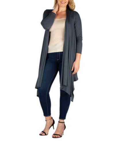 24seven Comfort Apparel Women's Plus Size Extra Long Open Front Cardigan In Charcoal