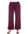24seven Comfort Apparel Plus Size Elastic Waist Flared Leg Palazzo Pants In Wine