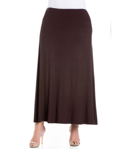 24seven Comfort Apparel Plus Size Maxi Skirt In Brown