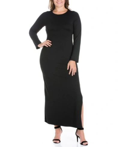 24seven Comfort Apparel Women's Plus Size Side Slit Fitted Maxi Dress In Black