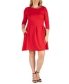 24seven Comfort Apparel Women's Plus Size Perfect Fit And Flare Dress In Red