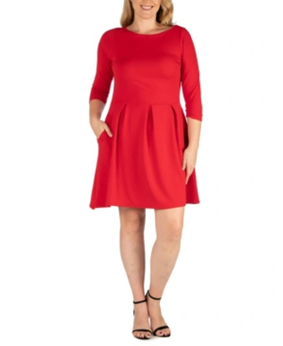 24seven Comfort Apparel Women's Plus Size Perfect Fit And Flare Dress In Red
