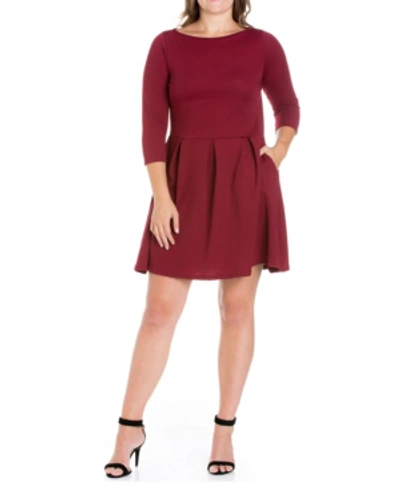 24seven Comfort Apparel Women's Plus Size Perfect Fit And Flare Dress In Burgundy