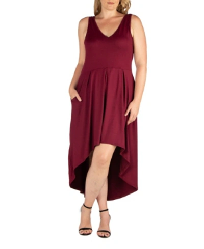 24seven Comfort Apparel Women's Plus Size High Low Party Dress In Burgundy