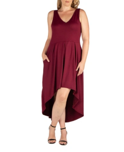 24seven Comfort Apparel Sleeveless Fit And Flare High Low Maternity Dress In Burgundy