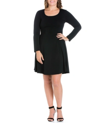 24seven Comfort Apparel Womens Long Sleeve Knee Length Skater Dress In Black