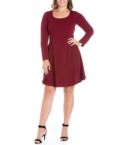 24seven Comfort Apparel Women's Plus Size Fit And Flare Skater Dress In Burgundy