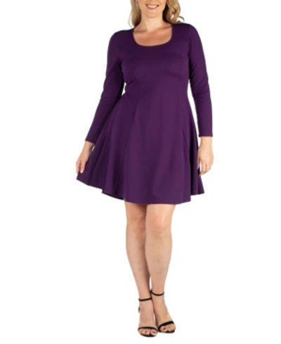 24seven Comfort Apparel Women's Plus Size Fit And Flare Skater Dress In Purple