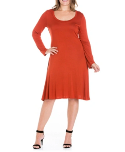 24seven Comfort Apparel Plus Size Maxi Flared Dress In Rust