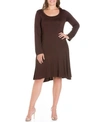 24seven Comfort Apparel Plus Size Maxi Flared Dress In Brown