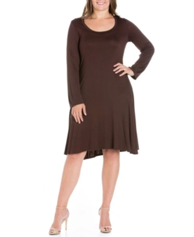 24seven Comfort Apparel Plus Size Maxi Flared Dress In Brown