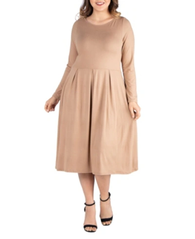 24seven Comfort Apparel Midi Length Fit And Flare Pocket Maternity Dress In Brown