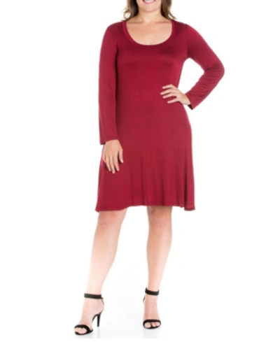 24seven Comfort Apparel Plus Size Maxi Flared Dress In Wine