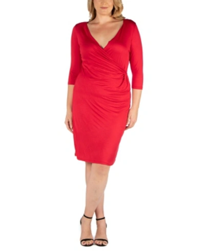 24seven Comfort Apparel Plus Size Wrap Dress In Red