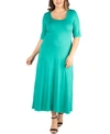 24seven Comfort Apparel Plus Size Elbow Length Sleeve Maxi Dress In Jade