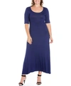 24seven Comfort Apparel Plus Size Elbow Length Sleeve Maxi Dress In Navy