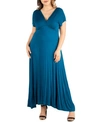 24seven Comfort Apparel Empire Waist V-neck Plus Size Maxi Dress In Teal
