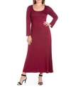 24seven Comfort Apparel Women's Long Sleeve Maxi Dress In Wine