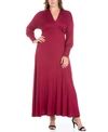 24seven Comfort Apparel Plus Size V-neck Long Sleeve Maxi Dress In Multi