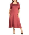 24seven Comfort Apparel Plus Size Elbow Length Sleeve Maxi Dress In Brick