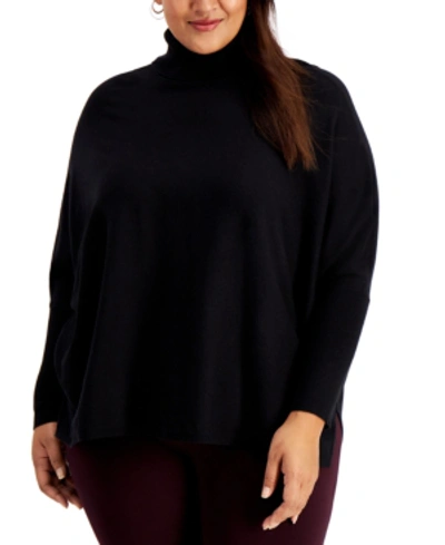 Alfani Plus Size Drop-shoulder Turtleneck Sweater, Created For Macy's In Deep Black