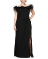 Alex Evenings Petite Off-the-shoulder Faux-feather Gown In Black