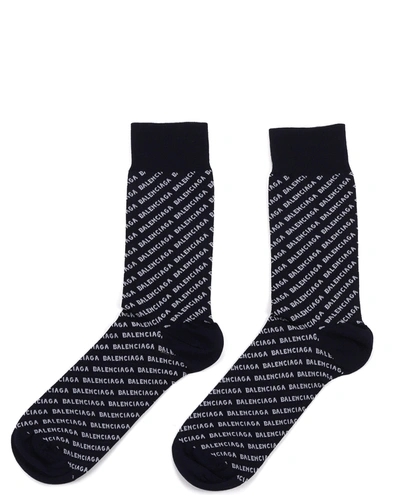 Balenciaga Navy Logo Socks In Navy/bianco