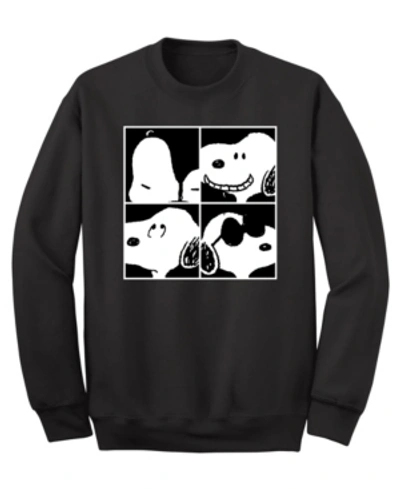 Hybrid Men's Snoopy 4 Squared Faces Crew Fleece Sweatshirt In Black