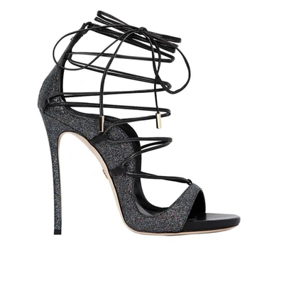 Dsquared2 Riri Black Glitter Heeled Sandal In Metallic