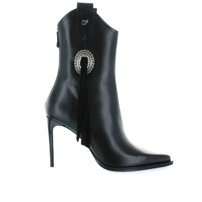 Dsquared2 90mm Rodeo Leather Ankle Boots In Black