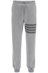 Thom Browne Three-stripe Drawstring Joggers In Grey