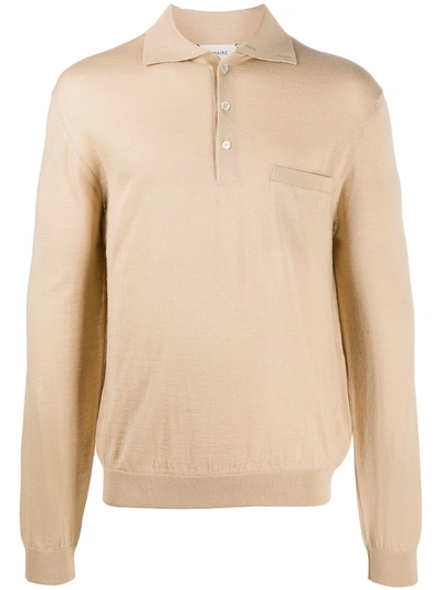 Lemaire Long-sleeved Knitted Polo Shirt In Neutrals