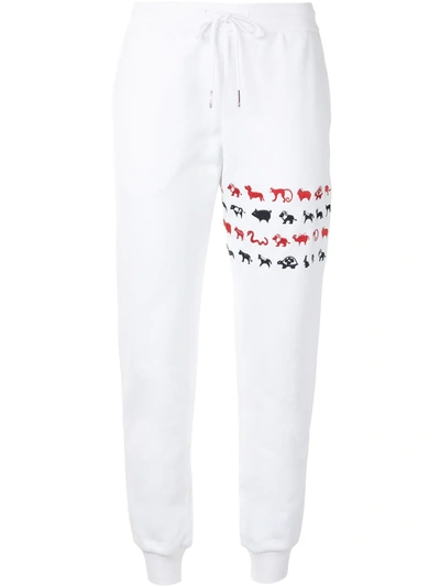 Thom Browne Animal Embroidered Sweatpants In White