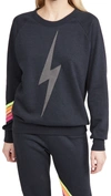 Aviator Nation Bolt Chevron Stripe Sweatshirt In Charcoal/neon