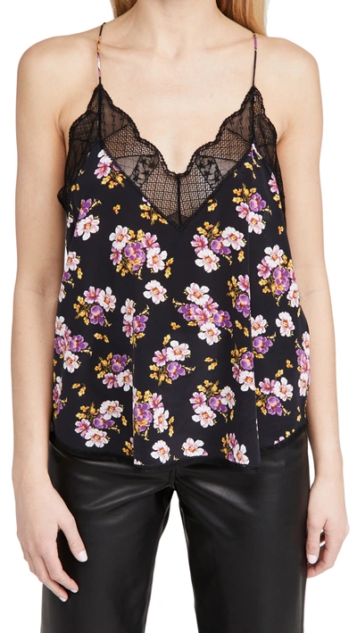 Zadig & Voltaire Christy Floral Silk Crepe De Chine Camisole In Black
