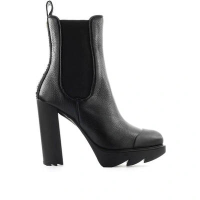 Love Moschino Black Leather Heeled Ankle Boot In Nero