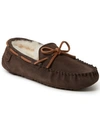 Dearfoams Men's Hudson Genuine Suede Moccasin With Tie Slippers In Coffee Bean