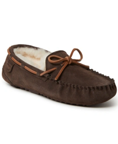 Dearfoams Men's Hudson Genuine Suede Moccasin With Tie Slippers In Brown