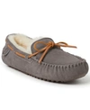 Dearfoams Fireside By  Men's Victor Moccasin Lace Tie Genuine Shearling Slippers In Gray
