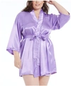 Icollection Long Sleeve Satin Robe In Lavender
