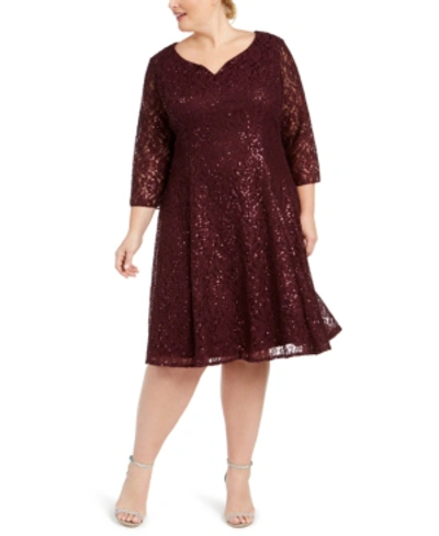 Sl Fashions Plus Size Sequined Lace Dress In Fig