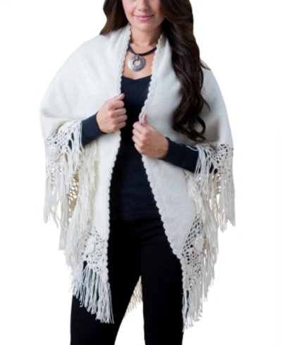 Simply Natural Women's Alpaca Triangle Shawl With Fringe In White