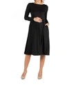 24seven Comfort Apparel Midi Length Fit And Flare Pocket Maternity Dress In Black