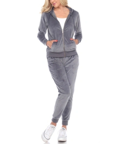 White Mark Plus Size Velour Tracksuit Loungewear 2pc Set In Gray