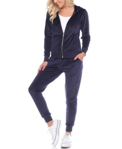 White Mark Women's Velour Tracksuit Loungewear 2pc Set In Navy