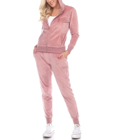 White Mark Women's Velour Tracksuit Loungewear 2pc Set In Pink