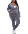 White Mark Plus Size Velour Tracksuit Loungewear 2pc Set In Gray