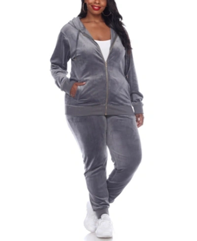 White Mark Plus Size Velour Tracksuit Loungewear 2pc Set In Gray